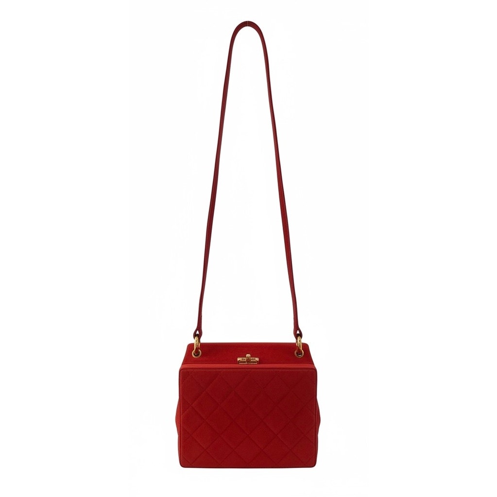Chanel Vintage Red Suede Quilted Box Shoulder Bag Gold HW