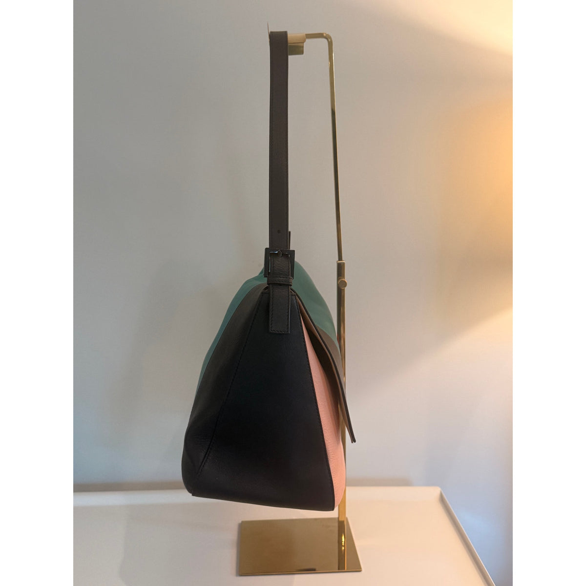 Fendi Peach Teal Coral Colorblock Leather Flap Shoulder Bag