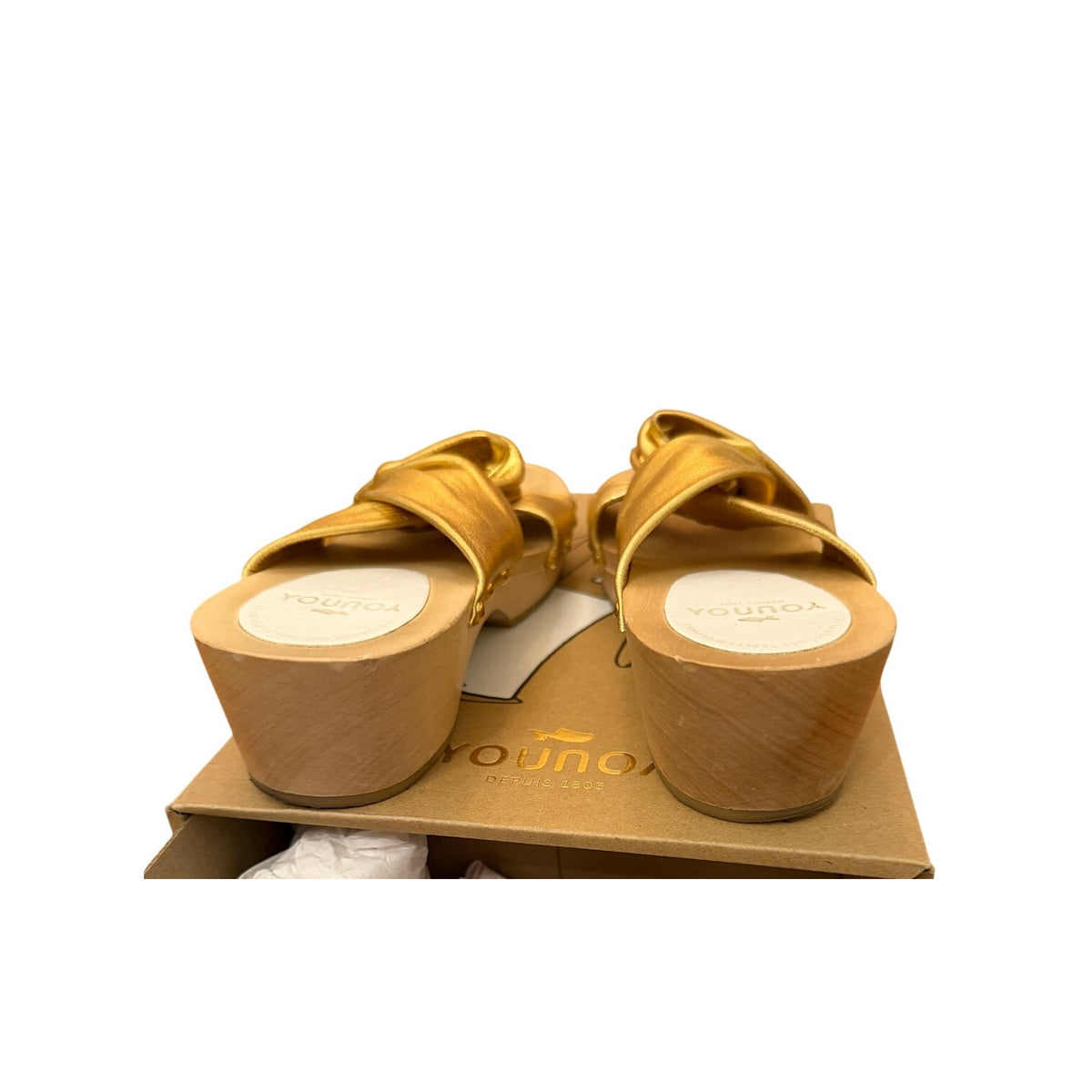 YouYou Depuis 1803 Gold Metallic Leather Knot Clog Mule EU 38/ US 8
