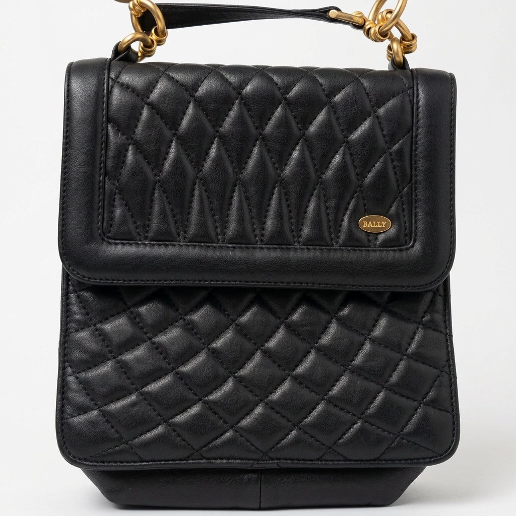Bally Quilted Black Leather Shoulder Bag Gold-Tone Chain Strap - Image 1