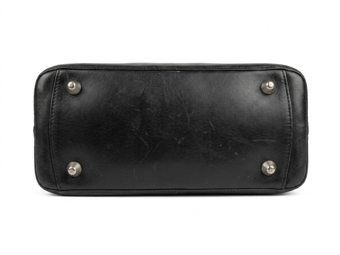 Black Leather Shoulder Bag Adjustable Strap Silver-Tone Hardware - Image 4