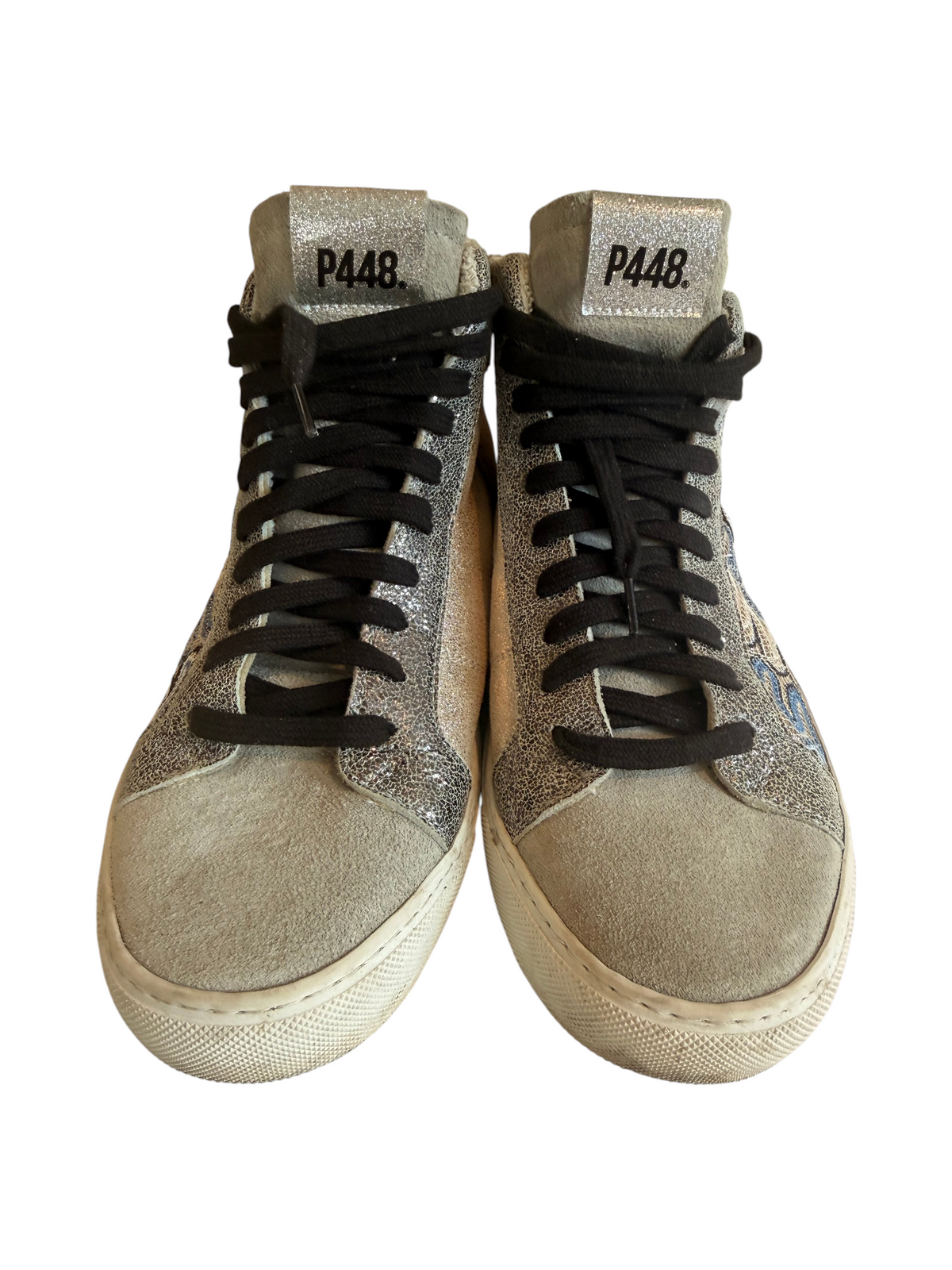 P448 High-Top Sneakers Black Laces Patterned Suede Casual Shoes - 8 - Image 3