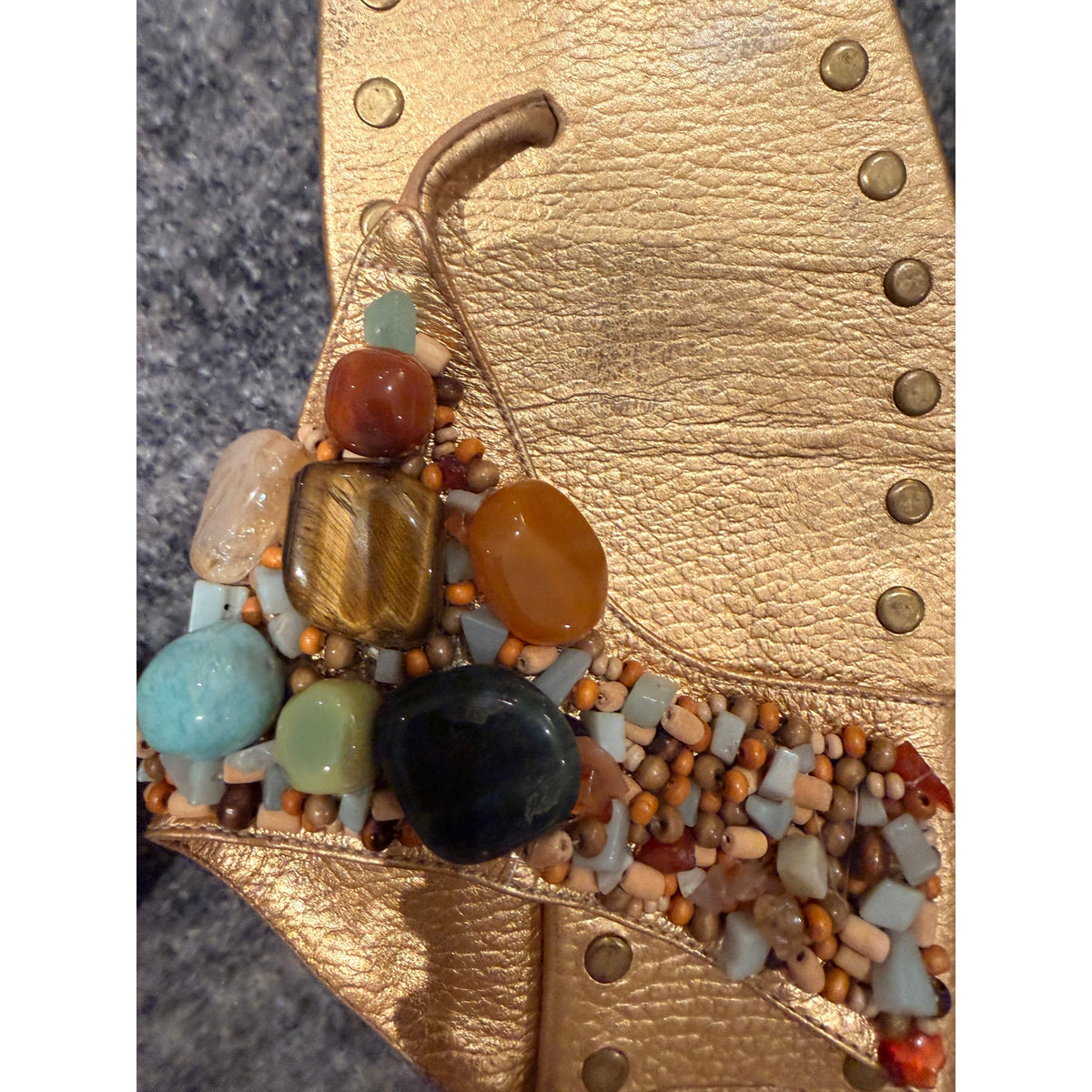 Bridget Sandals - Handcrafted Gold Multicolor Beaded Sandals Size 10