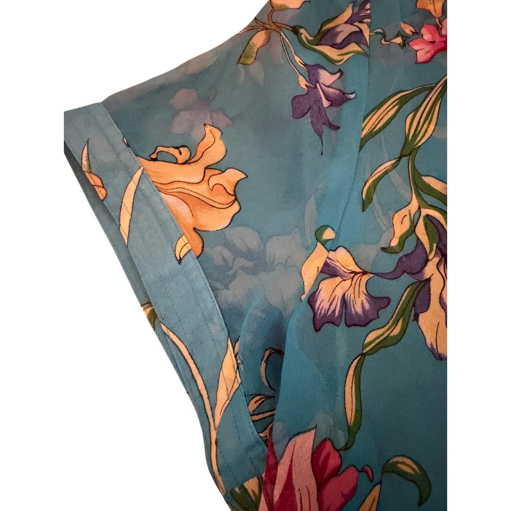 Spenser Jeremy Aqua Floral Silk Blouse XL (Fits M/L)