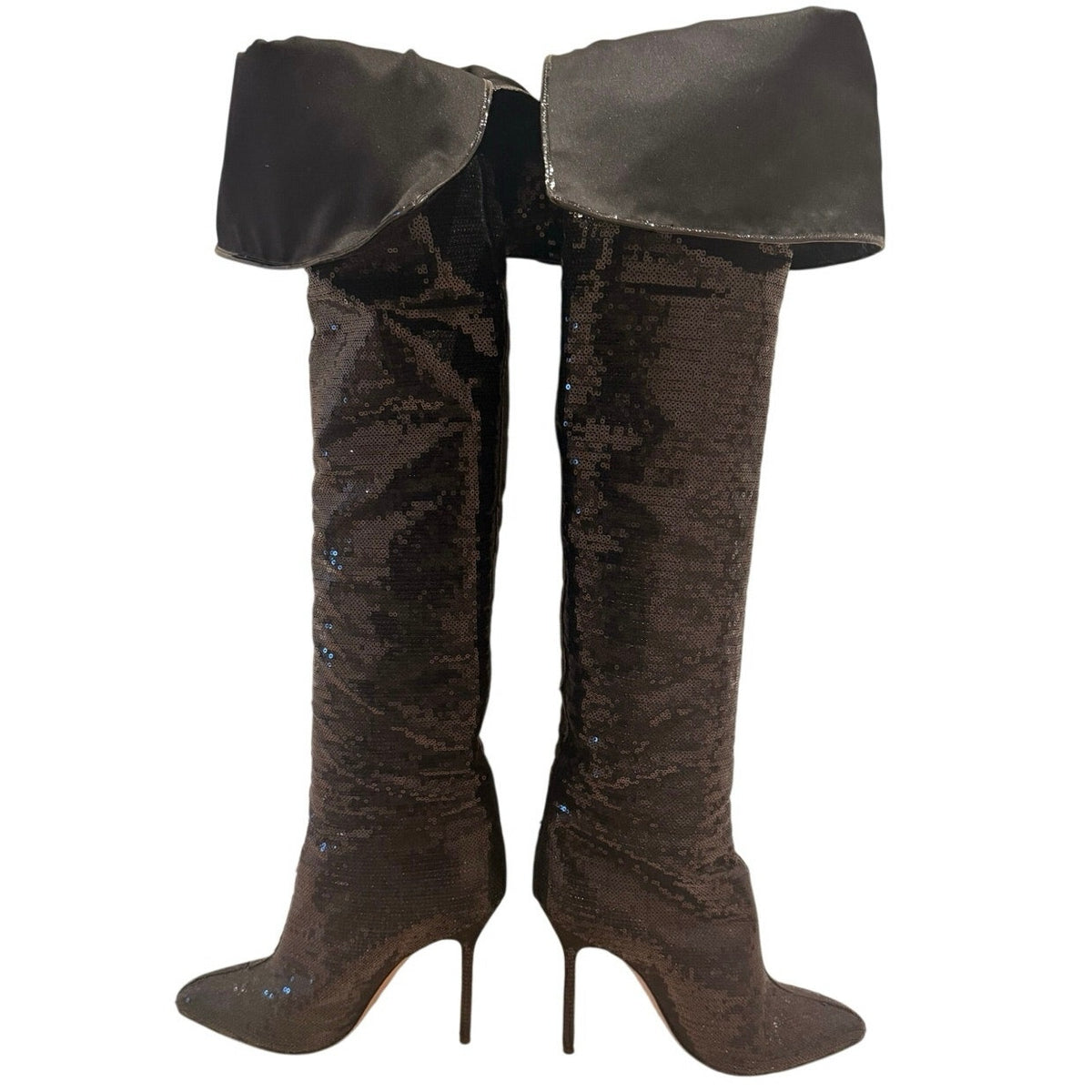 Sergio Rossi Black Sequin Over-the-Knee Stiletto Boots Size EU 41