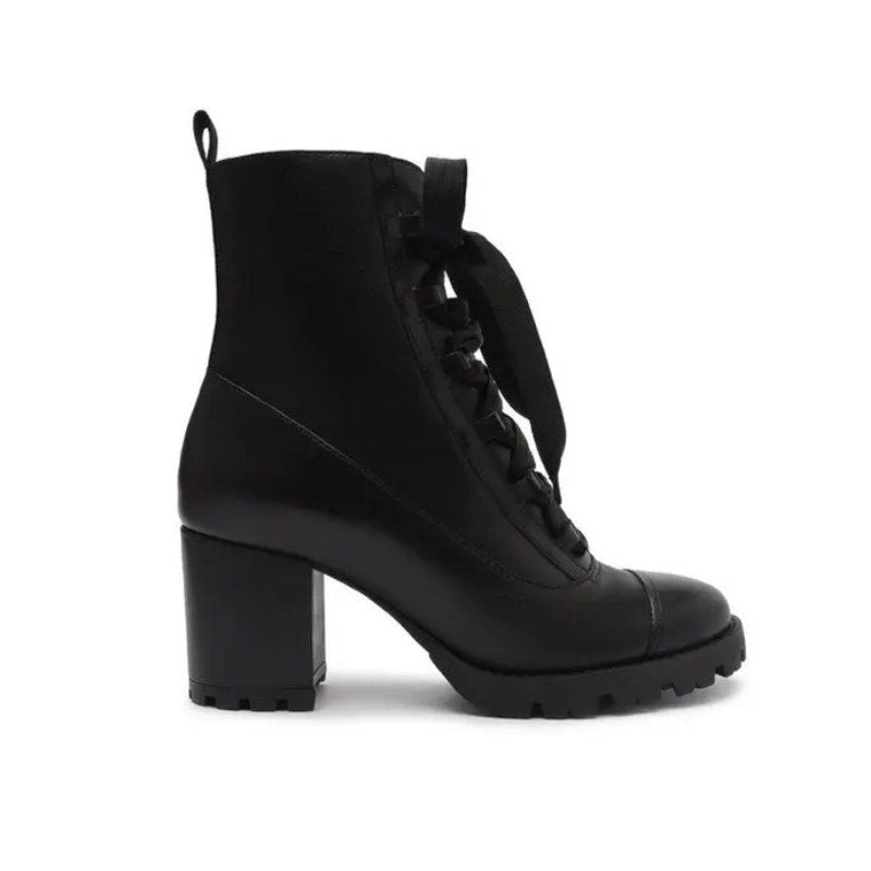 Black Kaile Lace-Up Ankle Boots with Block Heel