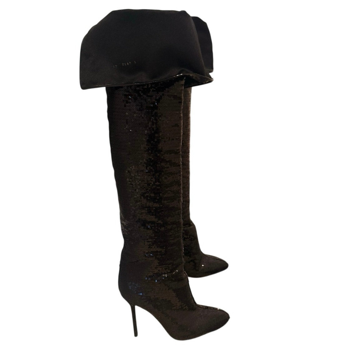 Sergio Rossi Black Sequin Over-the-Knee Stiletto Boots Size EU 41