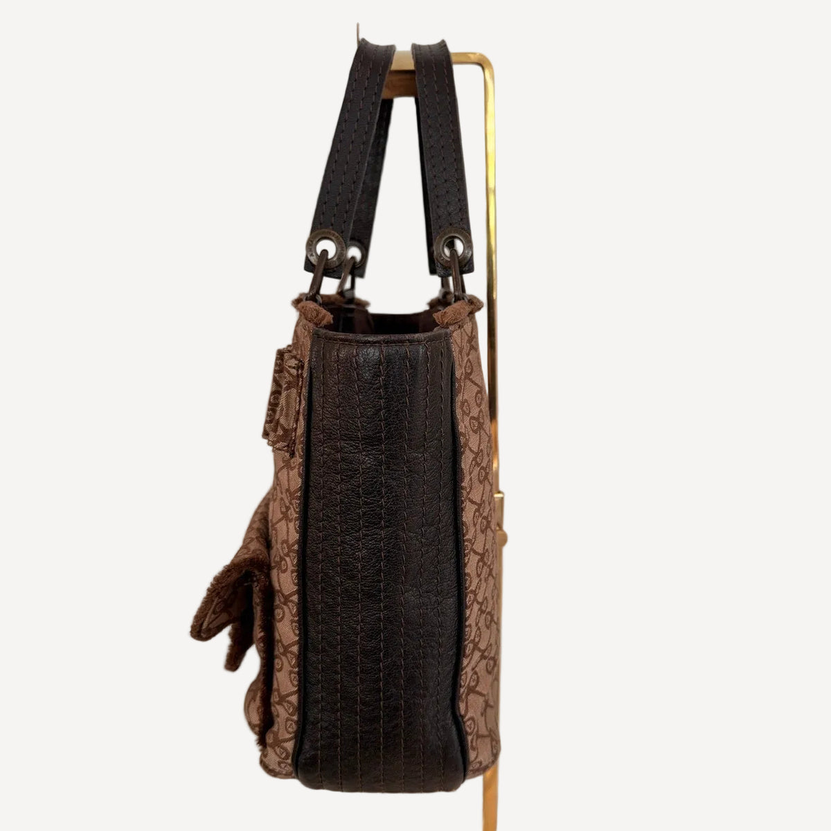 Anya Hindmarch Brown Structured Canvas Tote with Fringe and Leather Trim