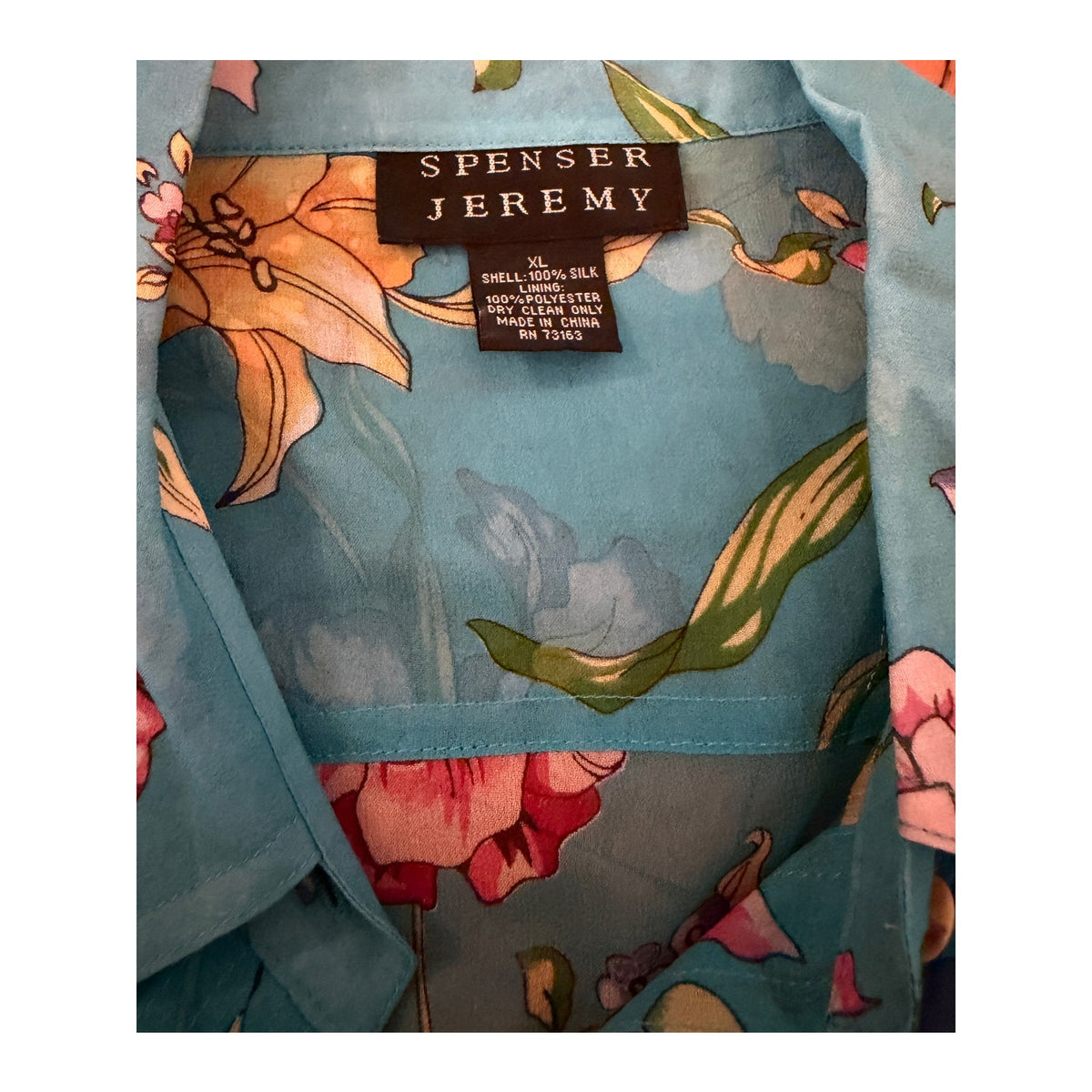 Spenser Jeremy Aqua Floral Silk Blouse XL (Fits M/L)