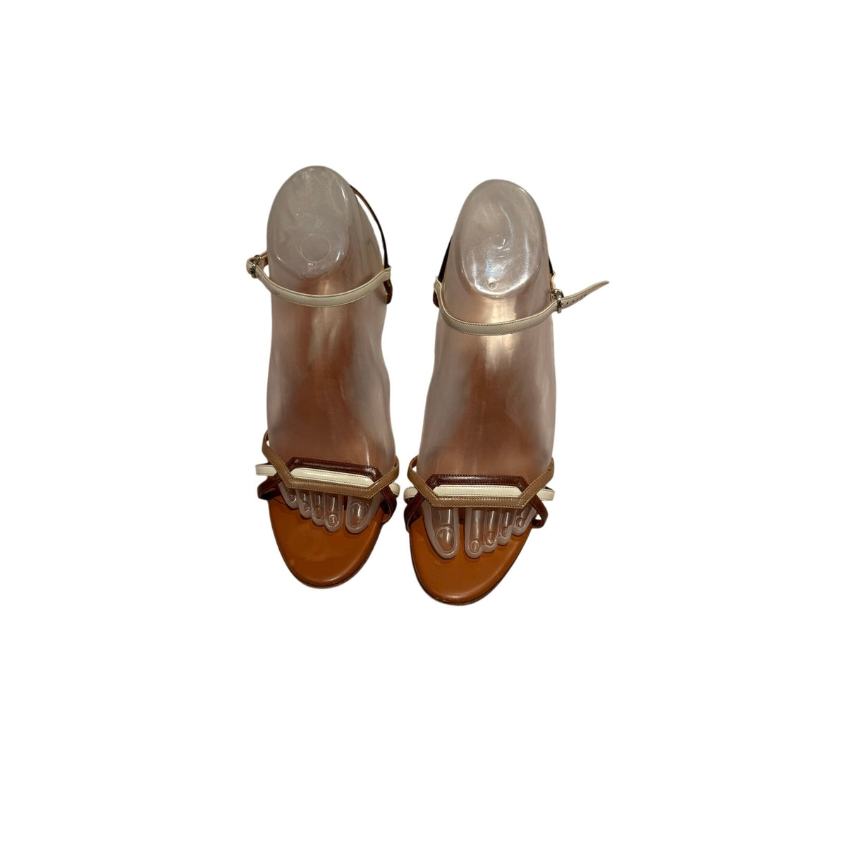 Salvatore Ferragamo Cognac T-Strap Sandal Heels Size 9 B