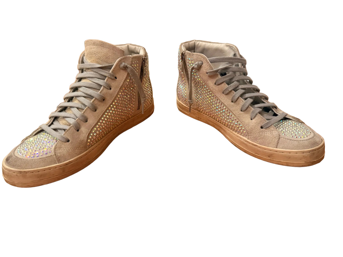 Bailey Grace Closet Concierge P448 high-top sneakers in grey suede with iridescent crystal embellishments and side zips