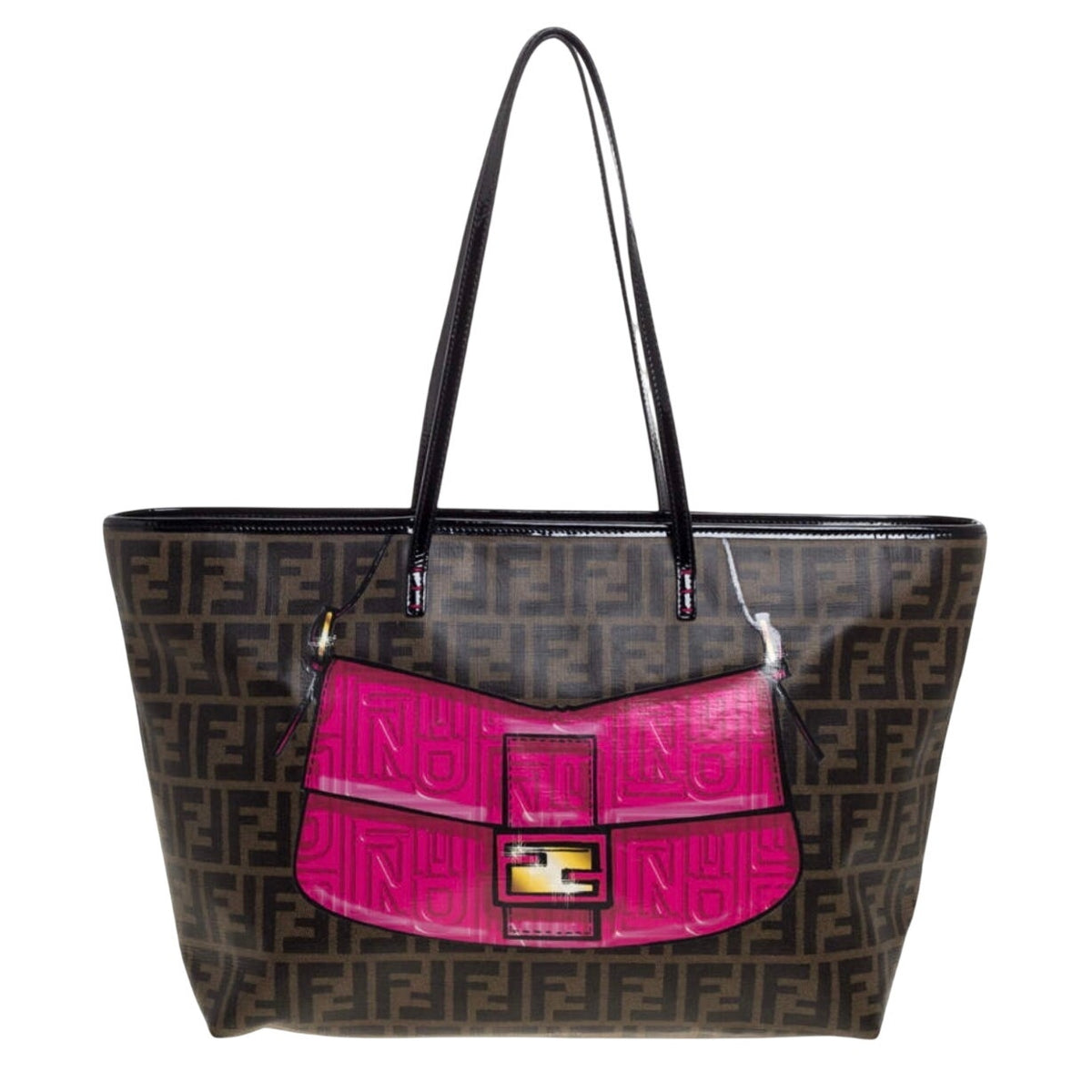 FENDI Zucca Shopper Tote Trompe L'Oeil Pink Baguette