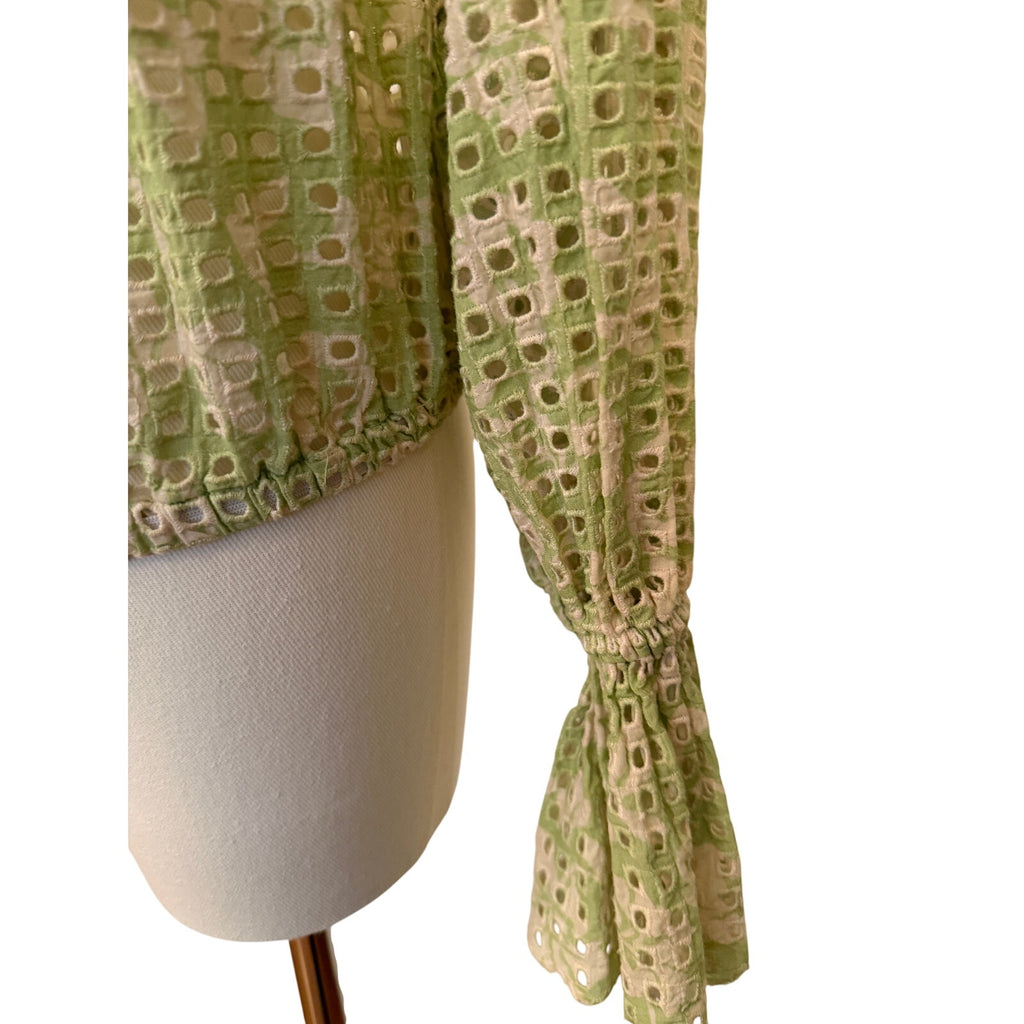 Ramy Brook Lucien Cotton Eyelet Green & White Top - Small