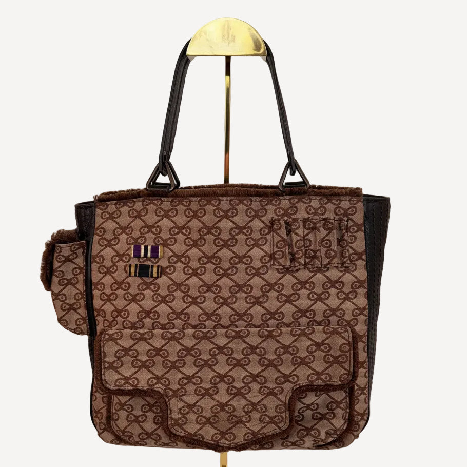 Anya Hindmarch Brown Structured Canvas Tote with Fringe and Leather Trim