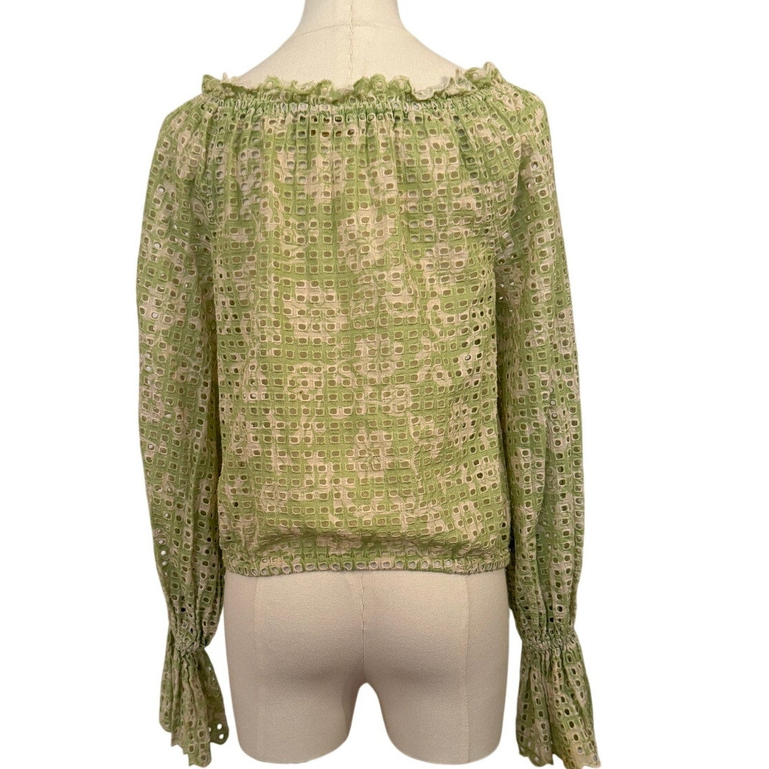 Ramy Brook Lucien Cotton Eyelet Green & White Top - Small