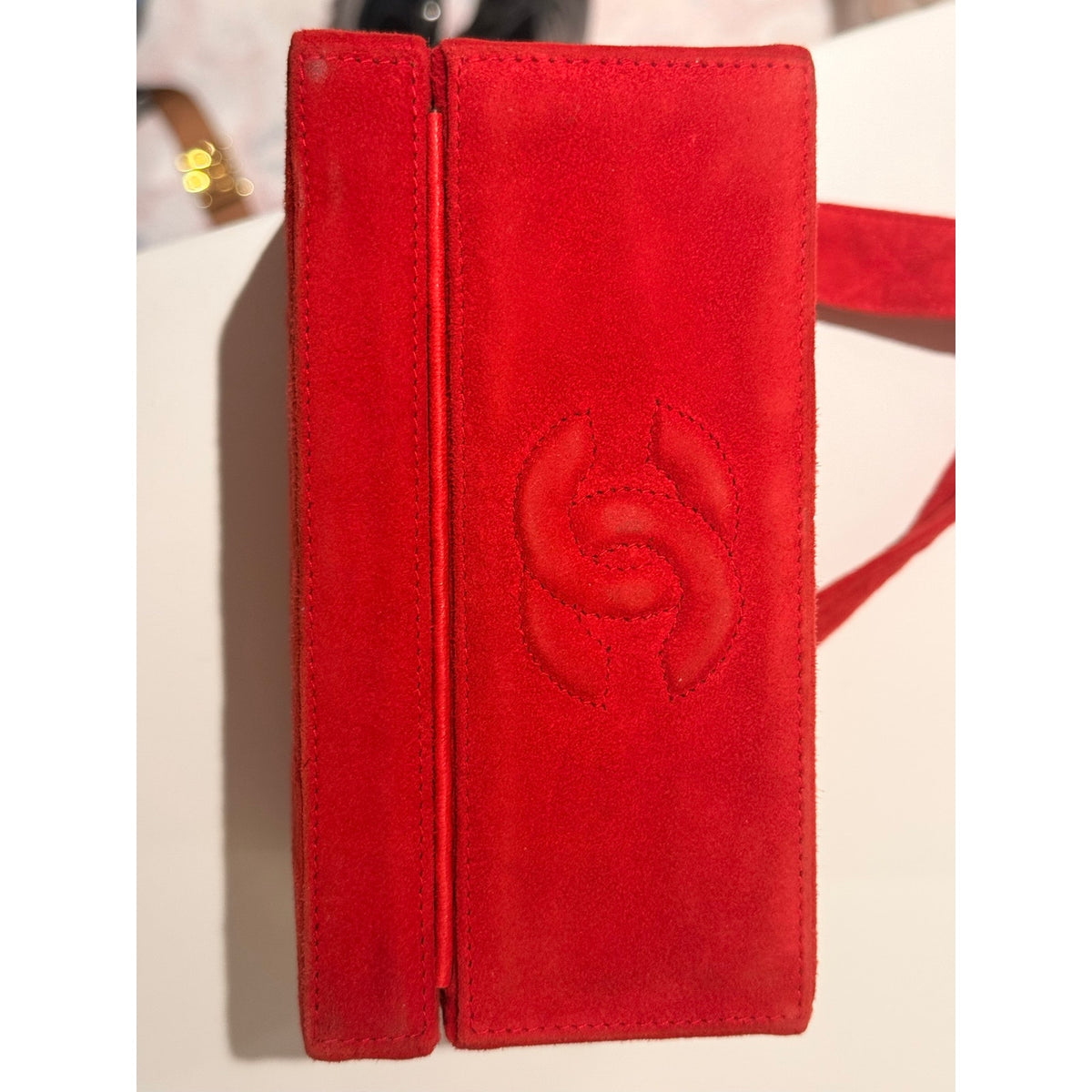 Chanel Vintage Red Suede Quilted Box Shoulder Bag Gold HW